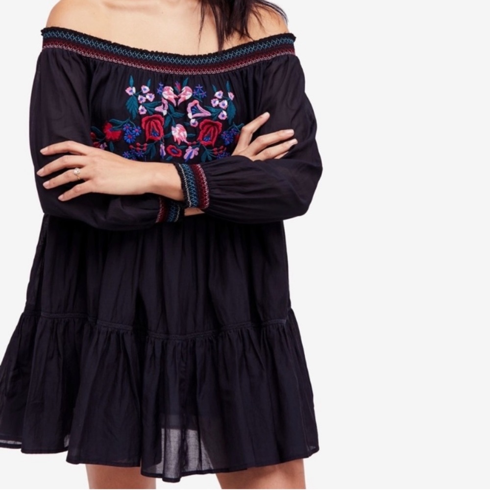 FREE PEOPLE | Sunbeams Black Off-Shoulder Tiered Minidress  NWT - Picture 12 of 12
